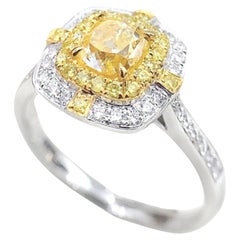 Bague en or blanc 18 carats avec diamants jaunes certifiés AGL (1,01 ct)