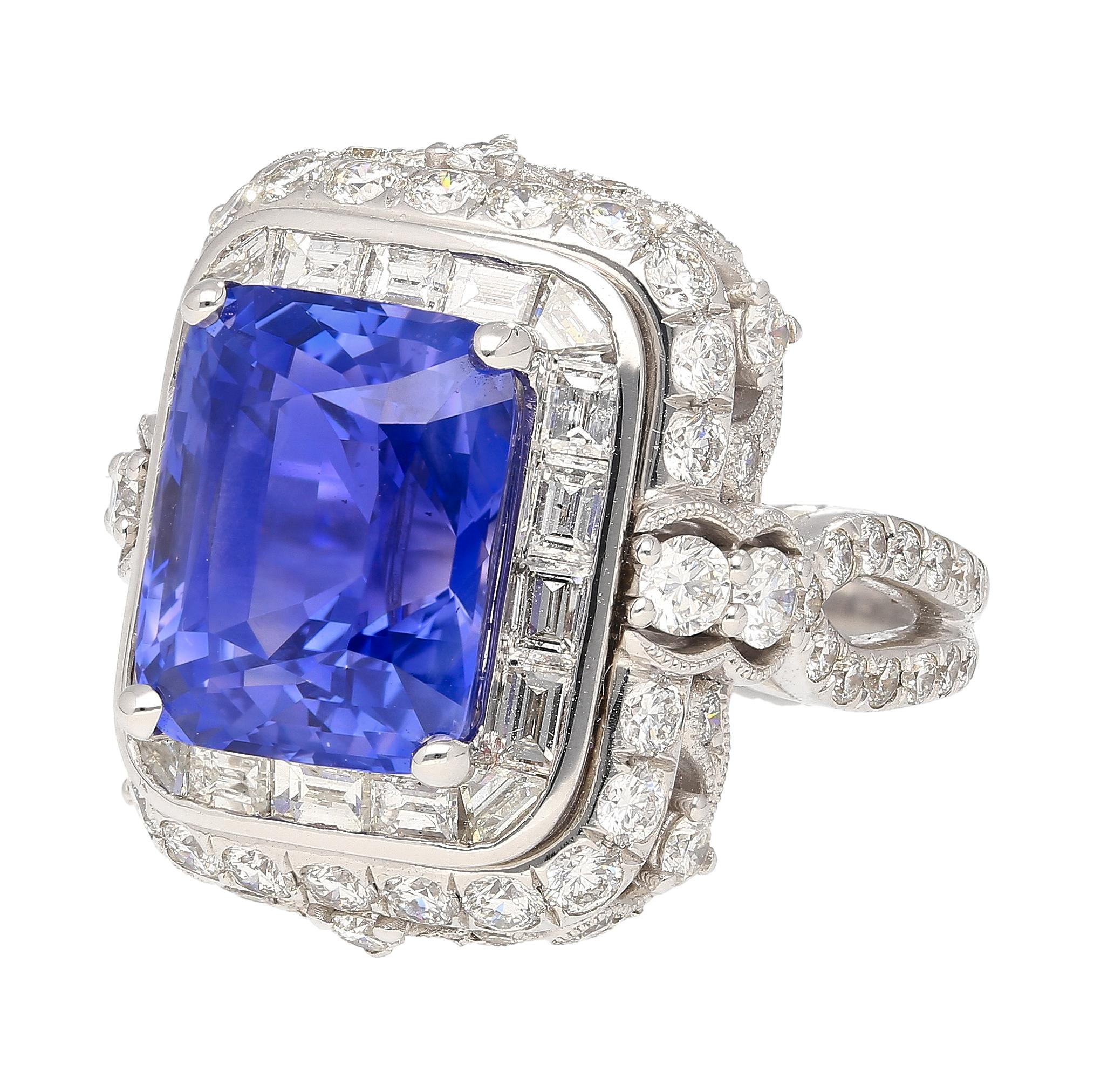 Rétro Bague AGL certifiée 10,10 carats Ceylon Cornflower Blue Sapphire & Diamond en vente