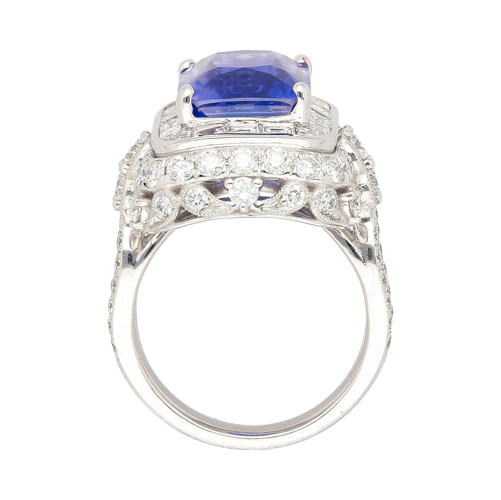 Retro AGL Certified 10.10 Carat No Heat Ceylon Cornflower Blue Sapphire & Diamond Ring For Sale