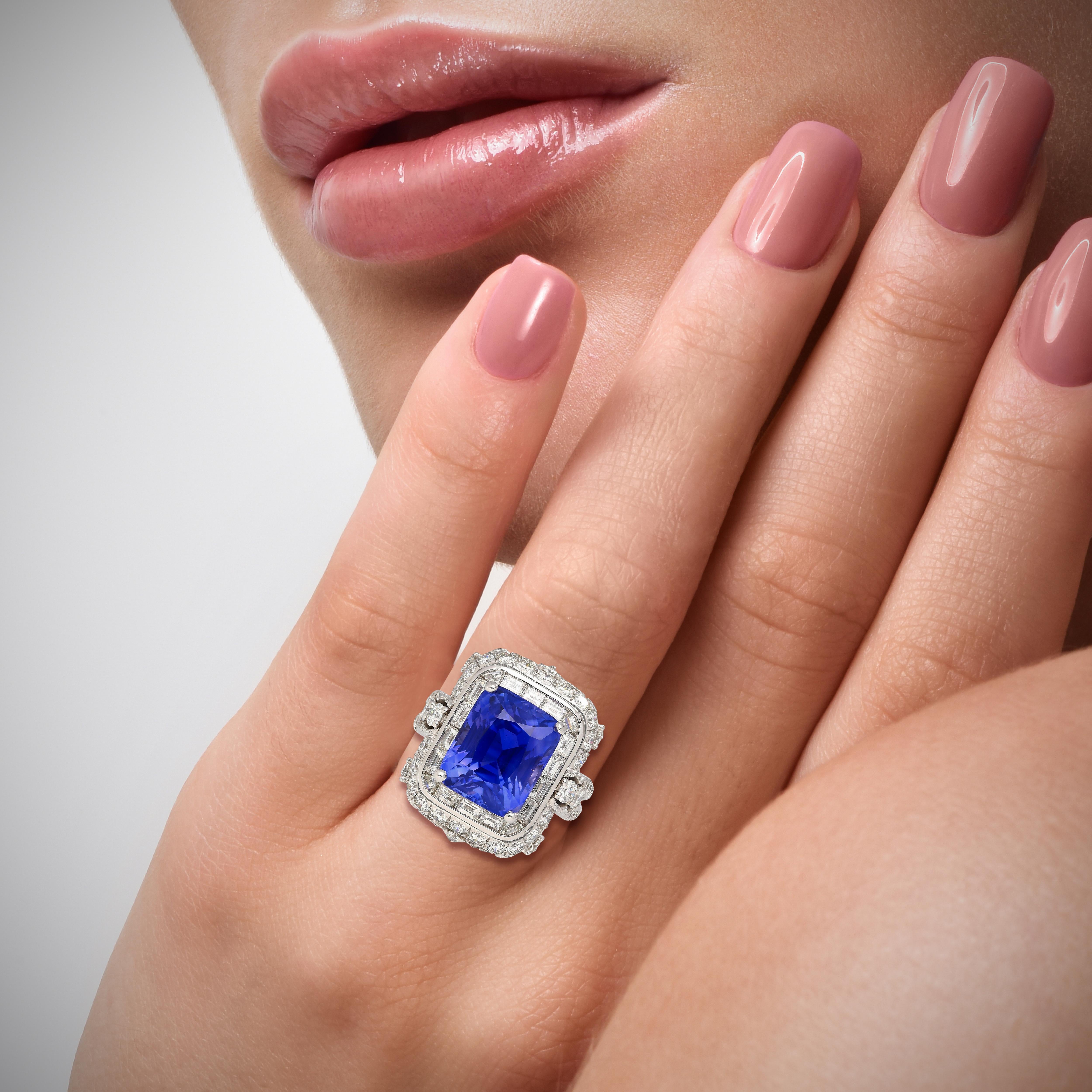 Bague AGL certifiée 10,10 carats Ceylon Cornflower Blue Sapphire & Diamond en vente 1