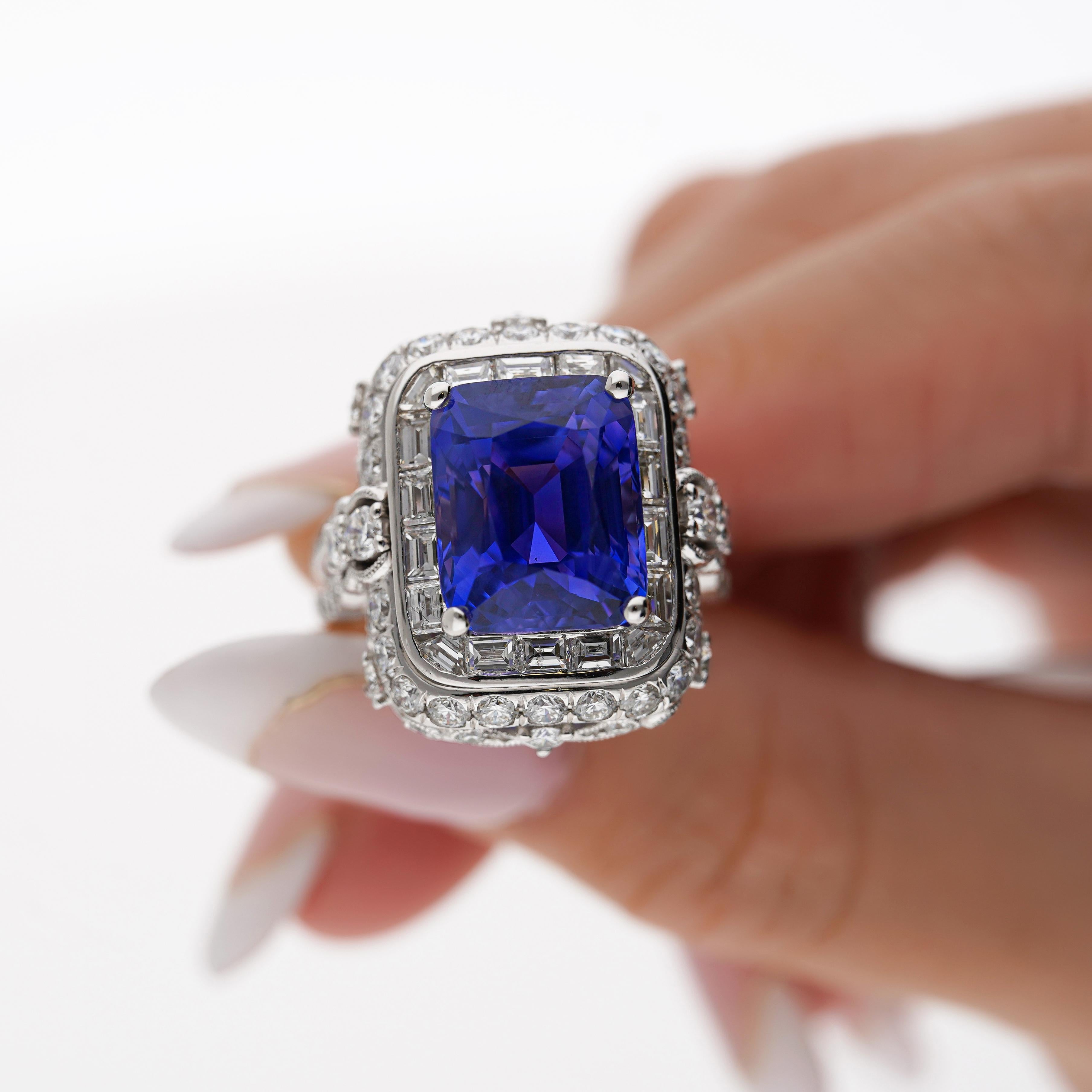 Bague AGL certifiée 10,10 carats Ceylon Cornflower Blue Sapphire & Diamond en vente 2