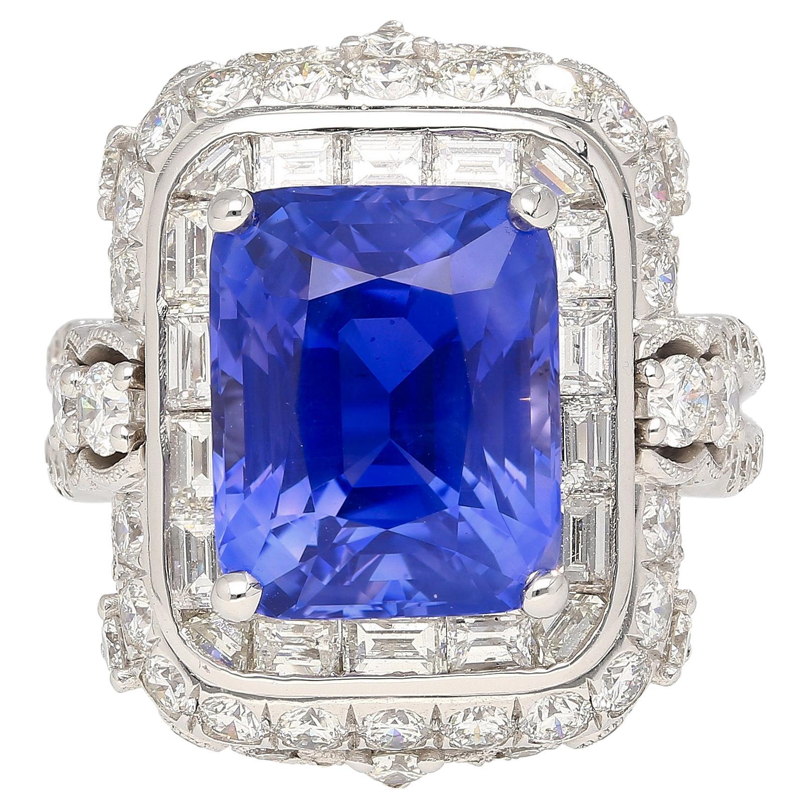 AGL Certified 10.10 Carat No Heat Ceylon Cornflower Blue Sapphire & Diamond Ring For Sale