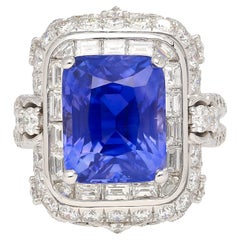 AGL Certified 10.10 Carat No Heat Ceylon Cornflower Blue Sapphire & Diamond Ring