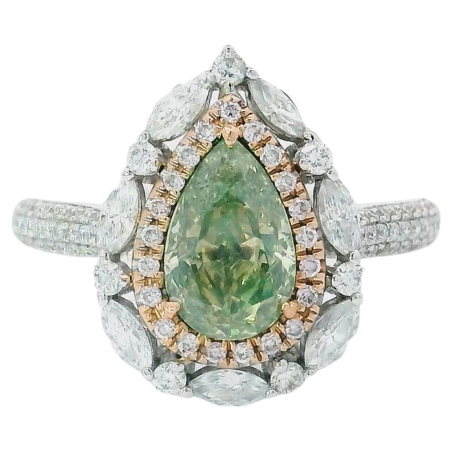 Anello con diamante certificato AGL da 1.02 carati, di colore verde Greene & Greene