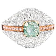 Anello con diamante certificato AGL da 1.02 carati, di colore verde e di chiarezza VS