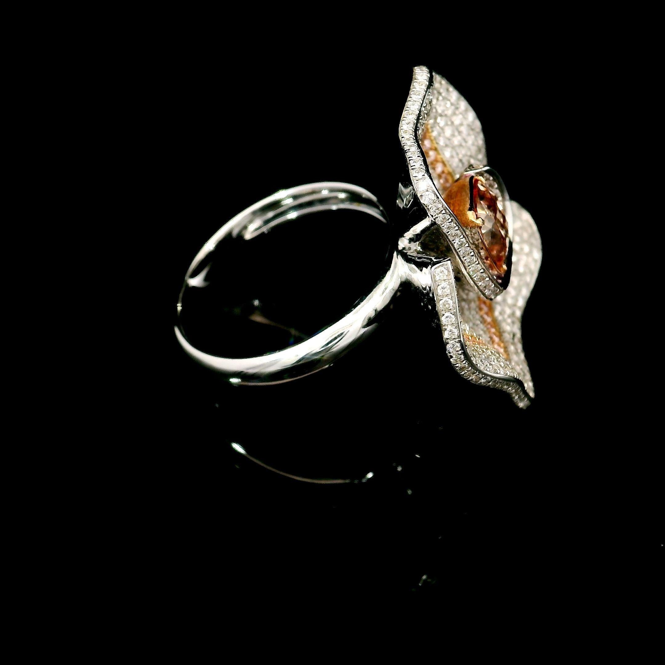 Anillo de diamantes con certificado AGL de 1.02 quilates de color rosa fantasía y claridad SI en venta 2