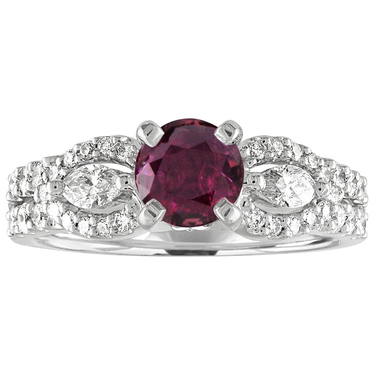 Bague en or certifiée AGL de 1.02 carat de rubis rond et de diamant en vente