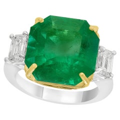 Certificato AGL  10,25 Ct  Smeraldo colombiano e  Diamante 18 Kt  Anello bicolore in oro