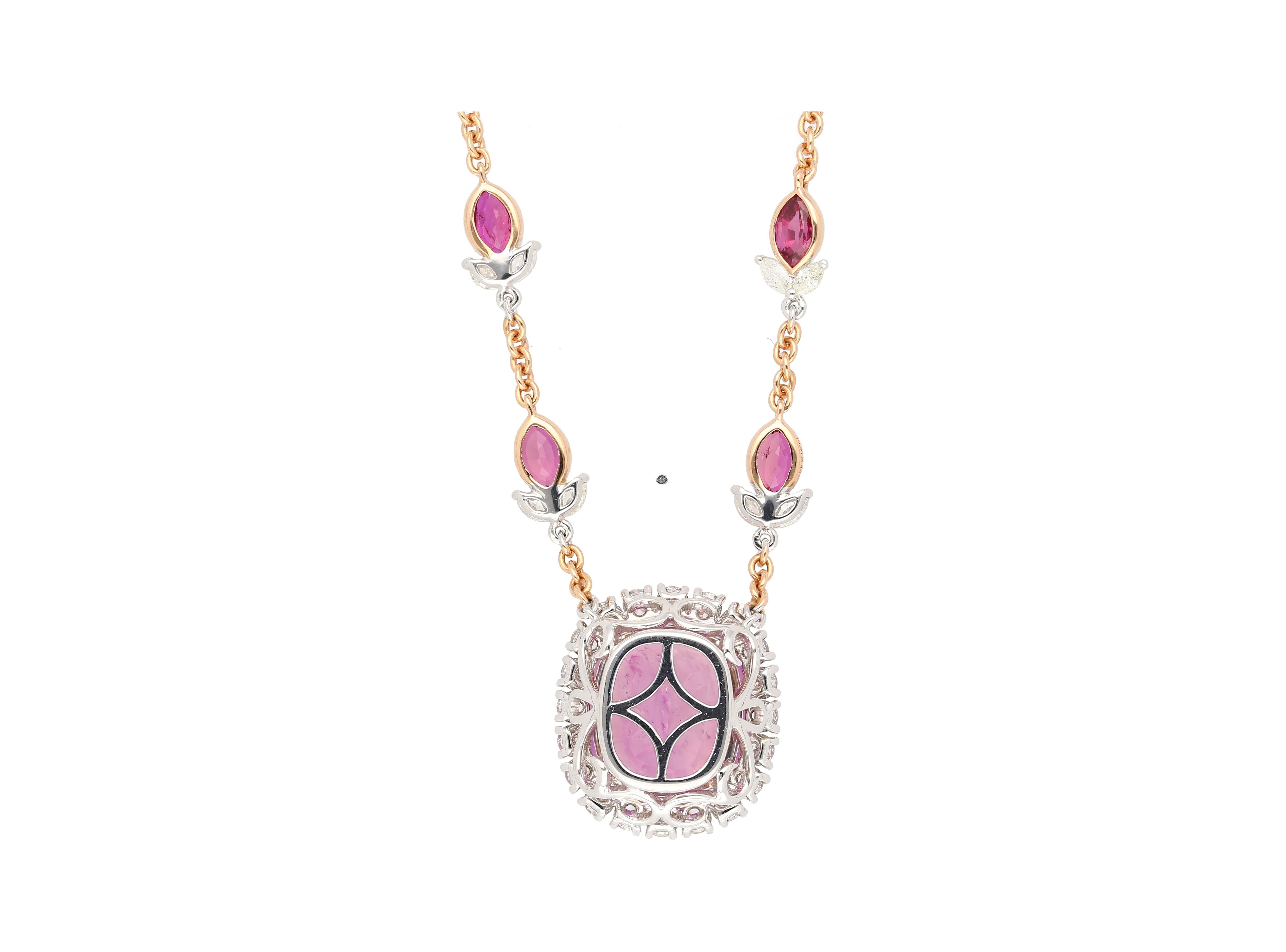 Collar de zafiro rosa, rubí y diamantes, talla cojín, certificado AGL de 10,26 quilates Corte cojín en venta