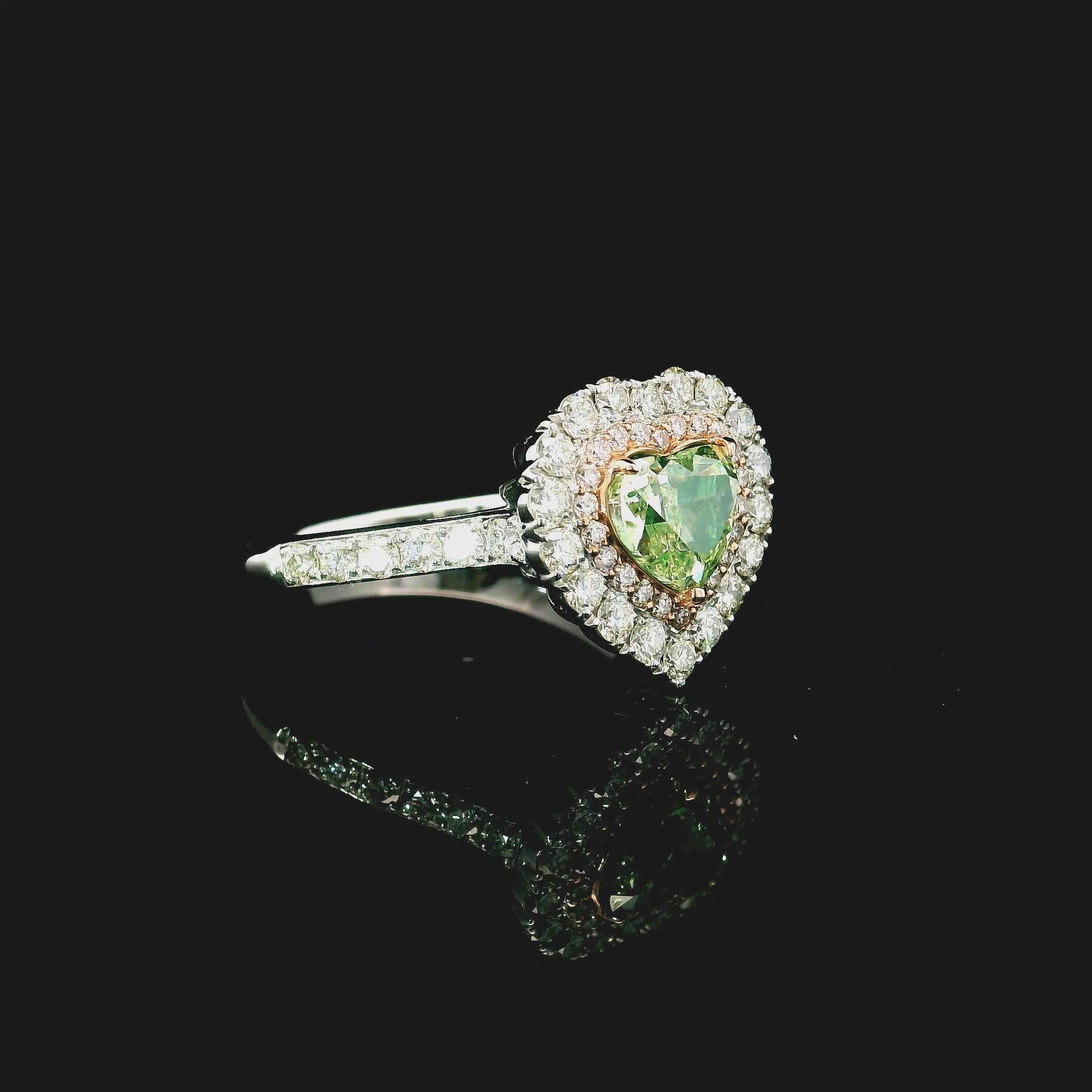 da uomo o donna Anello con diamante certificato AGL da 1,03 carati Fancy Green VS1 Clarity in vendita