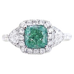 Bague à trois pierres en or 18 carats avec diamants verts certifiés AGL 1,03 ct VS