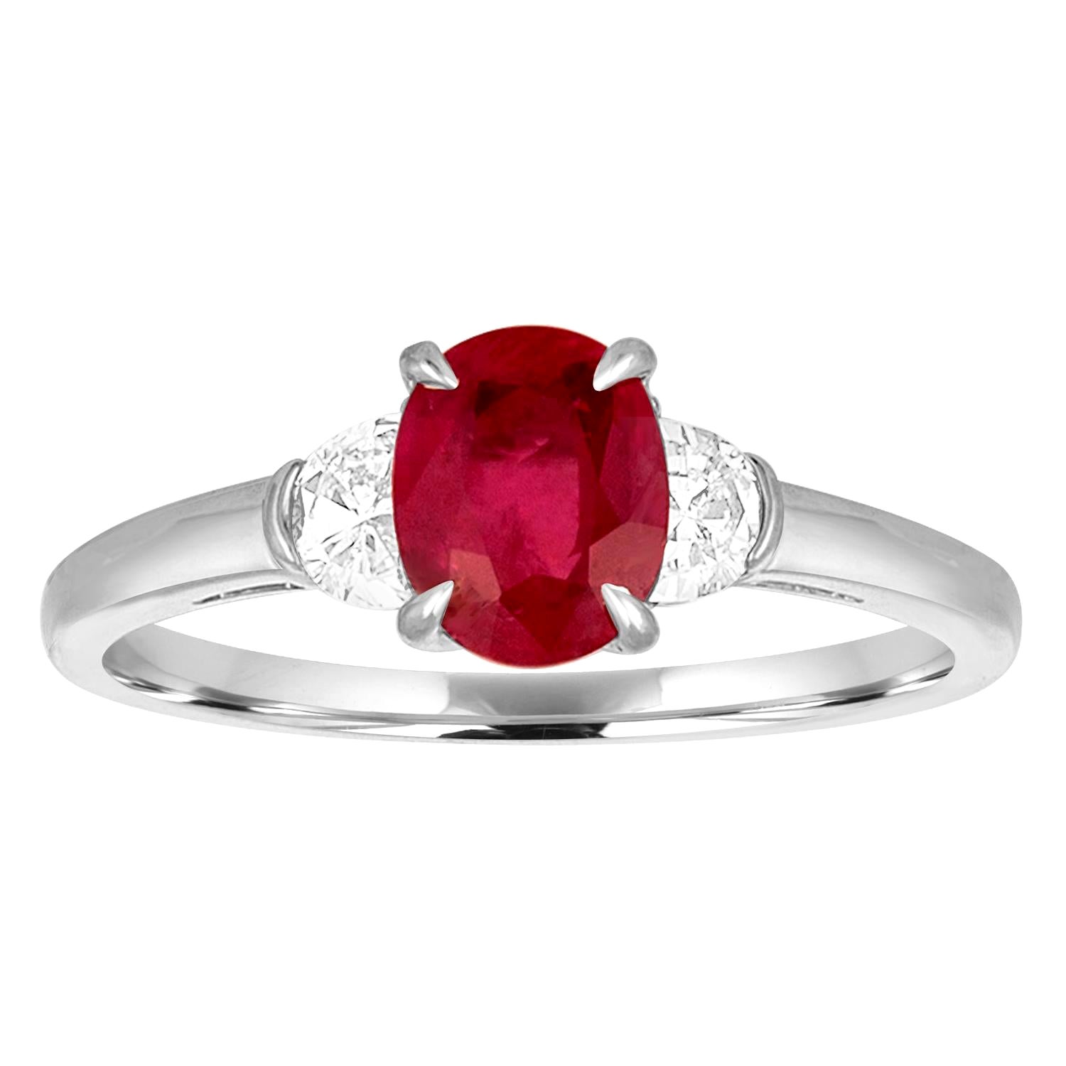 Bague en or avec diamants et rubis ovale certifié AGL de 1,04 carat