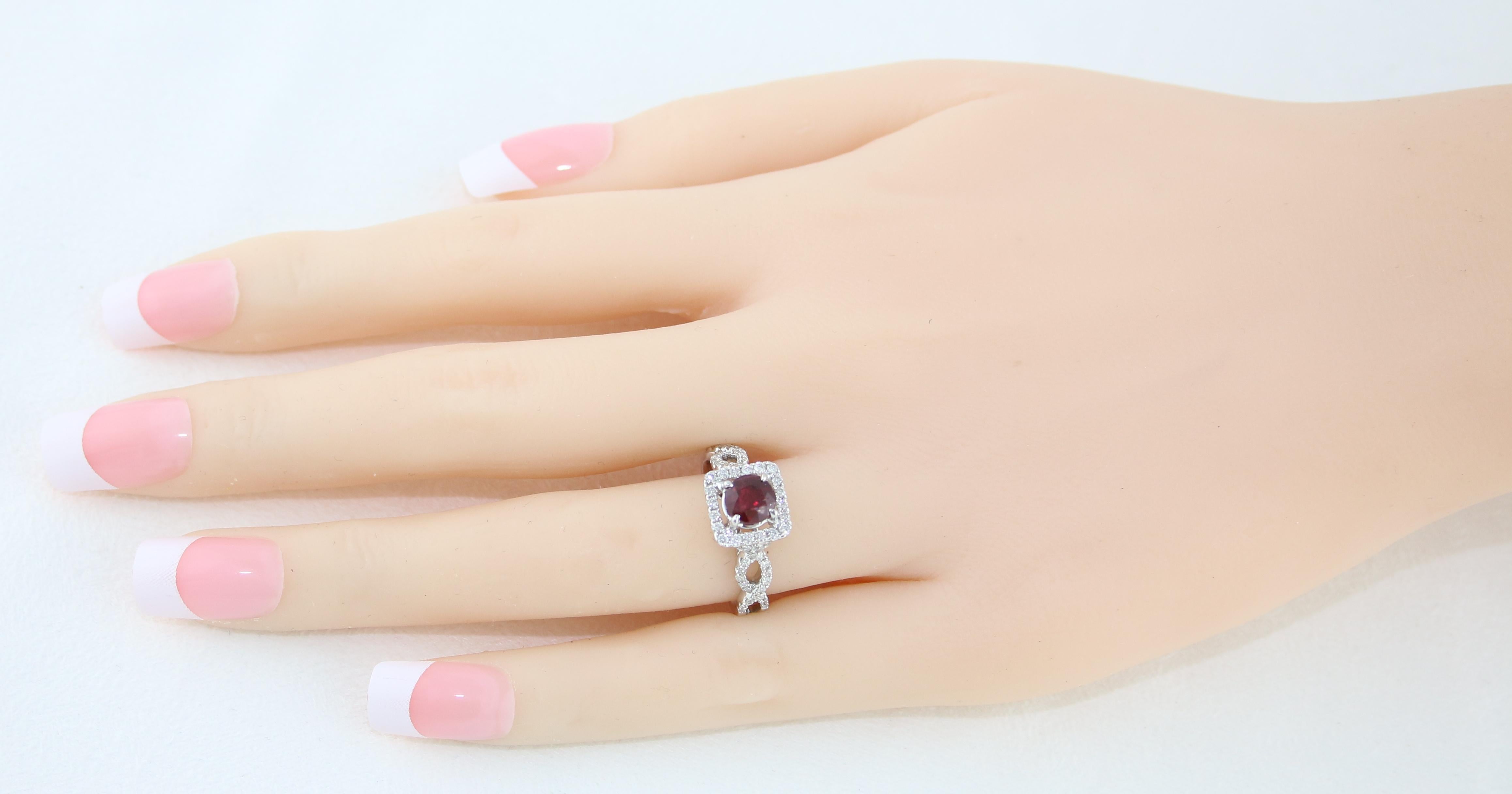 AGL Certified 1.04 Carat Round Ruby Diamond Gold Ring For Sale 1