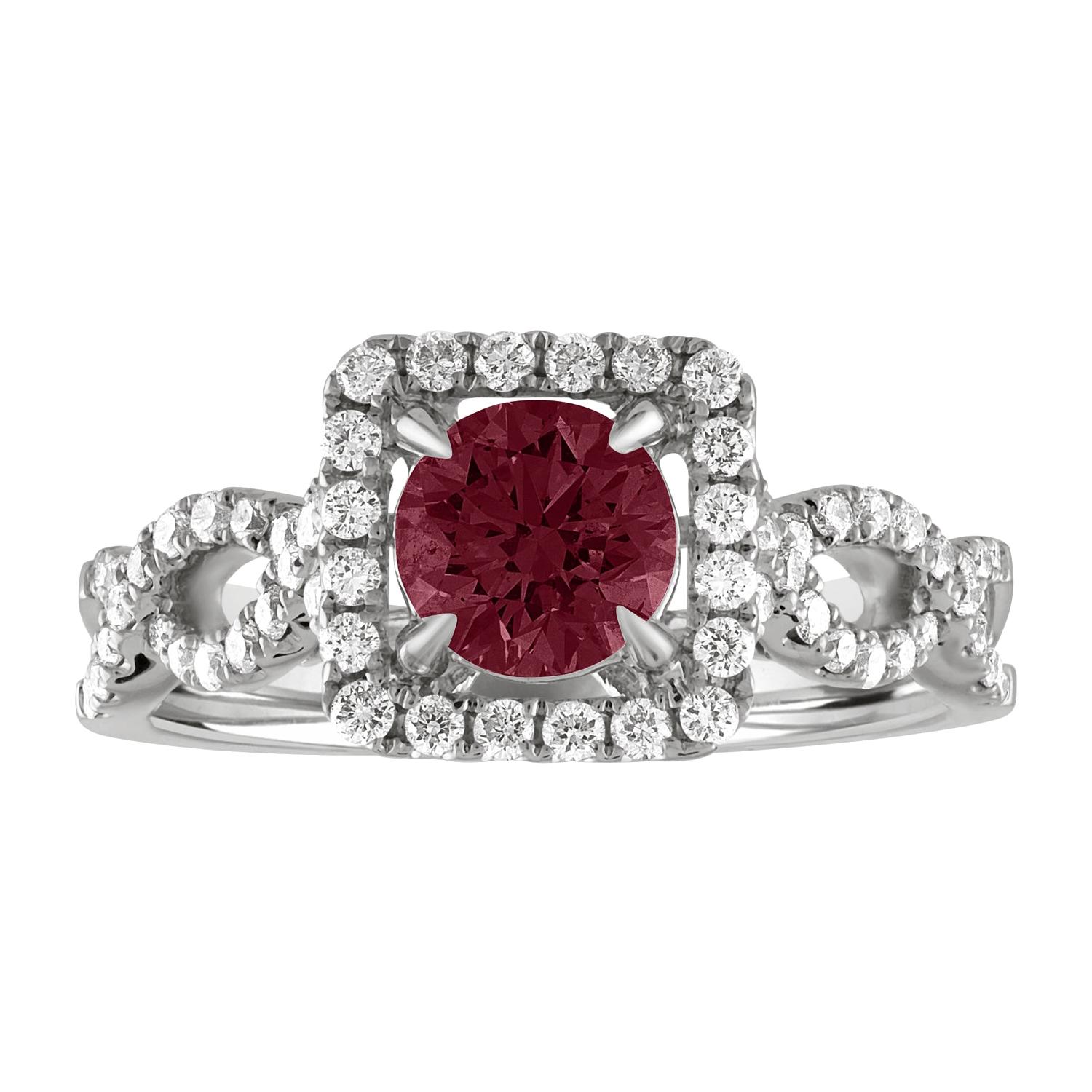 Bague en or certifiée AGL de 1,04 carat de rubis rond et de diamant