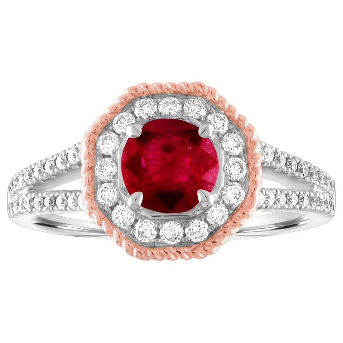 AGL Certified 1.05 Carat Round Ruby Diamond Gold Ring