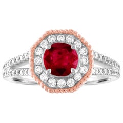 AGL Certified 1.05 Carat Round Ruby Diamond Gold Ring