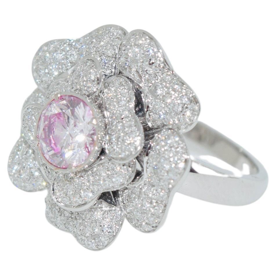 Bague en diamant rose clair fantaisie rond de 1,05 carat certifié AGL en vente