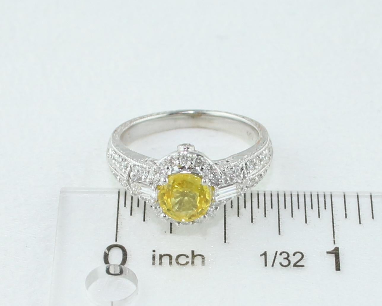 AGL Certified 1.05 Carat Yellow Sapphire Diamond Gold Milgrain Filigree Ring For Sale 4