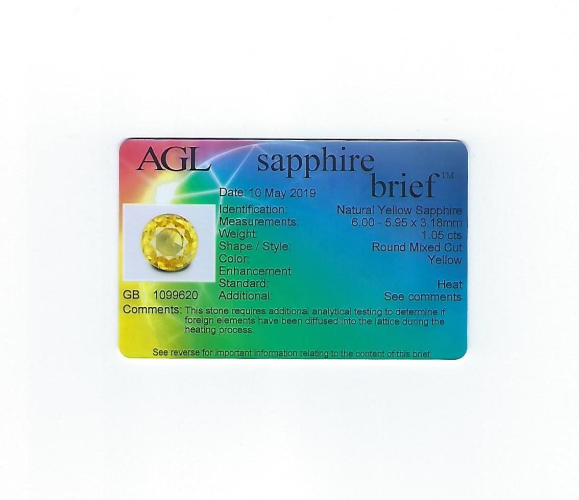 AGL Certified 1.05 Carat Yellow Sapphire Diamond Gold Milgrain Filigree Ring For Sale 5