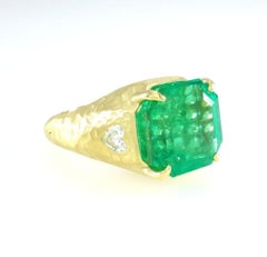 AGL Certified 10.68 Carat Colombian Emerald and heart shape diamond ring