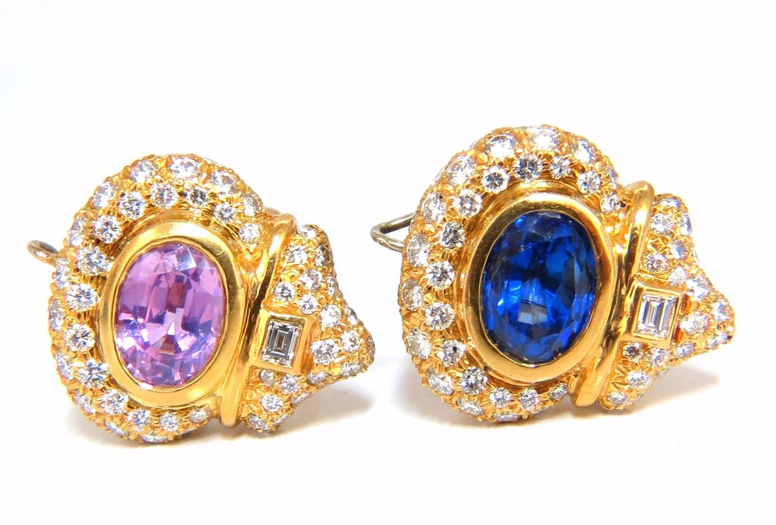 Classic Royal Victorian Palmette Deco

 Cluster earrings

AGL Certified # CS 57780A&B

Natural sapphire Ceylon Origins

Oval Cuts:

10.1 X 7.3 X 7.2mm (Approx. 4.25ct)

10.0 X 7.2 X 5.2mm Approx (3.00ct)

Blue Sapphire: Heat 

Pink Sapphire: No