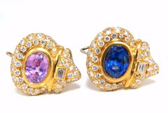 AGL Certified 10.75ct natural pink & blue sapphire diamond earrings 18kt*