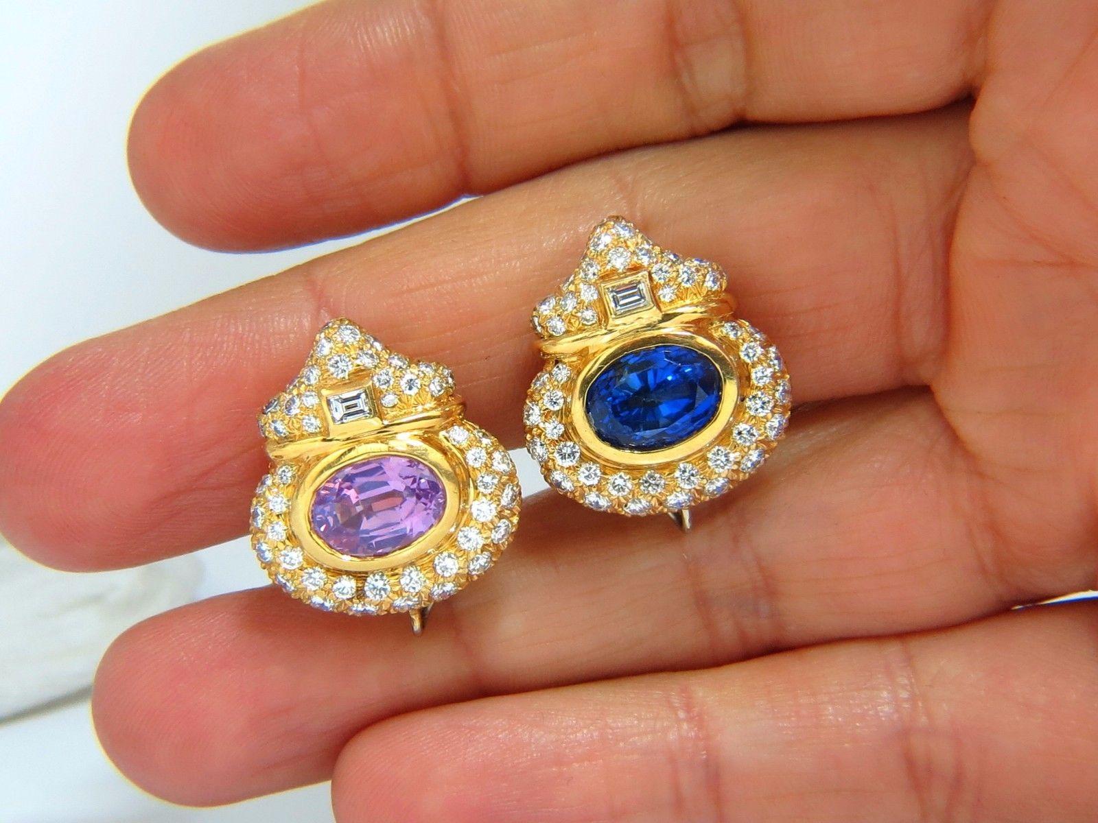 AGL Certified 10.75ct natural pink & blue sapphire diamond earrings 18kt For Sale 1