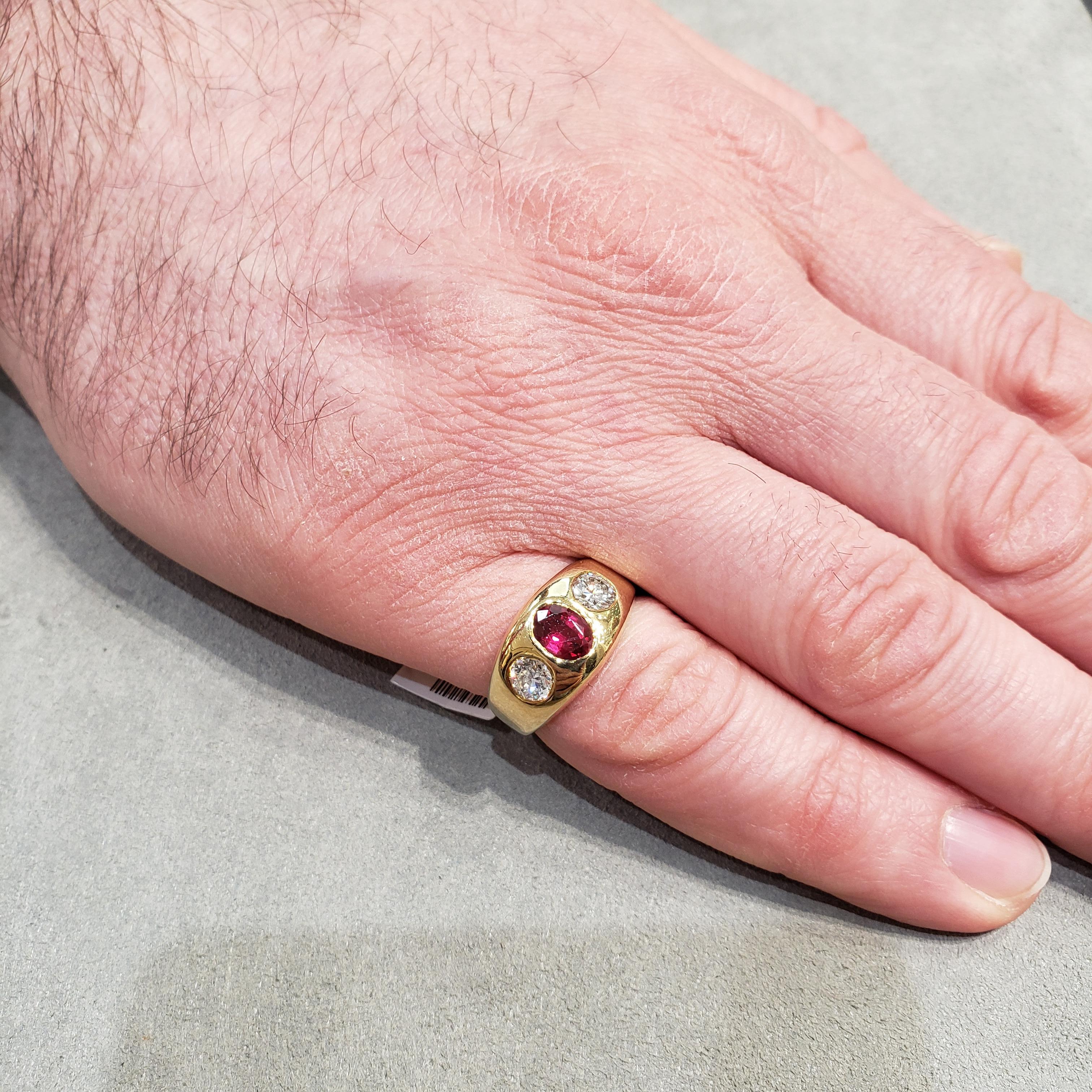 AGL-zertifizierter 1::08-Karat-Rubin- und Diamant-Dreistein-Ring für Herren 2