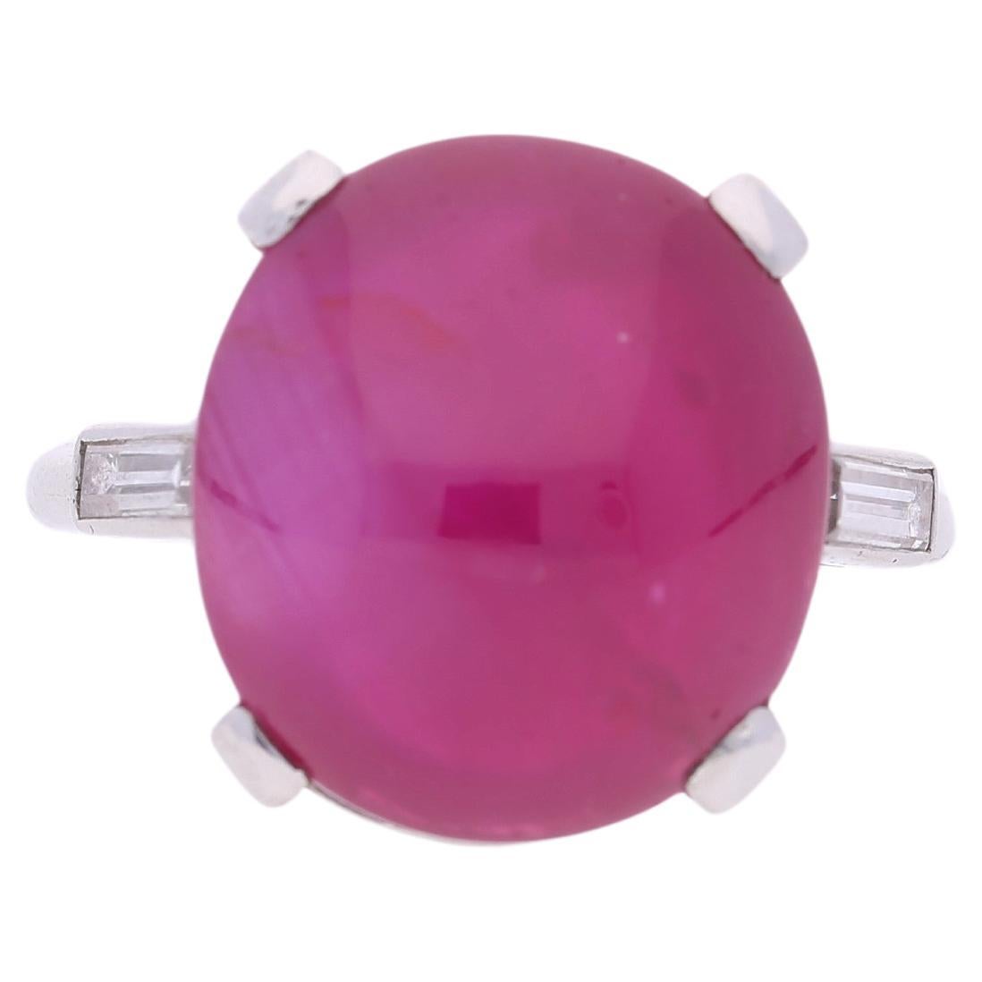 Bague vintage en platine avec rubis étoilé de Birmanie certifié AGL, de 10,88 carats, sans chaleur