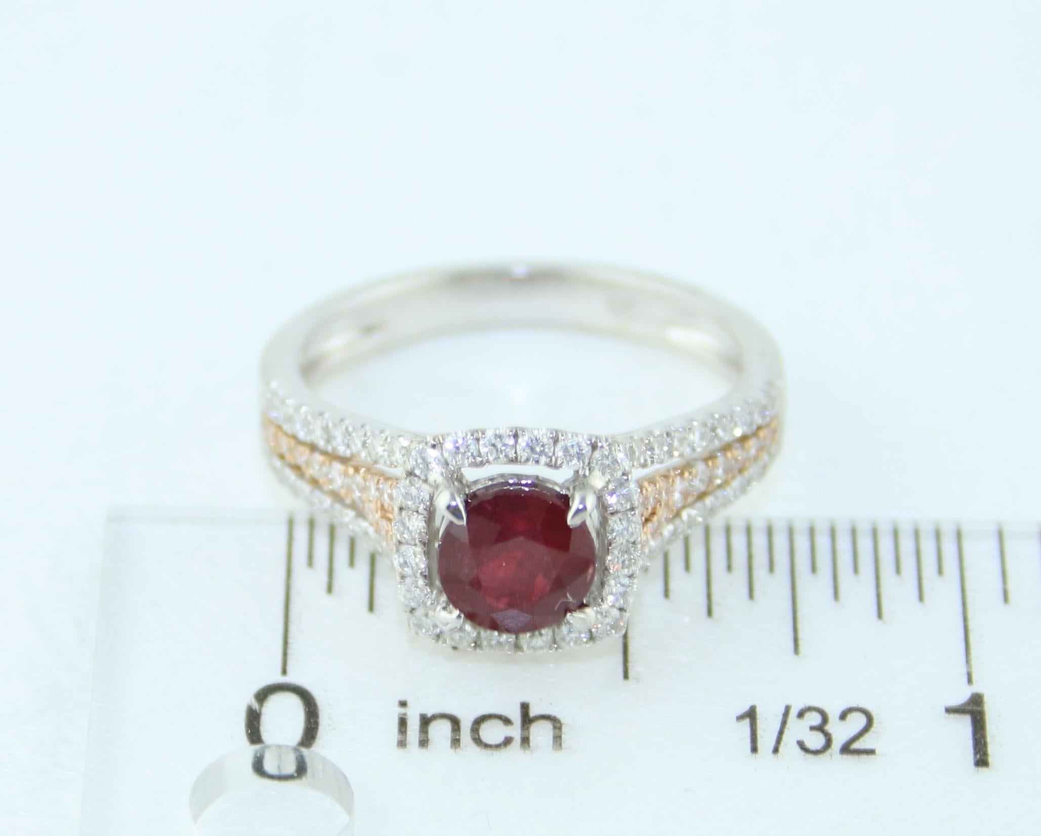 AGL Certified 1.09 Carat Round Ruby Diamond Gold Ring For Sale 4