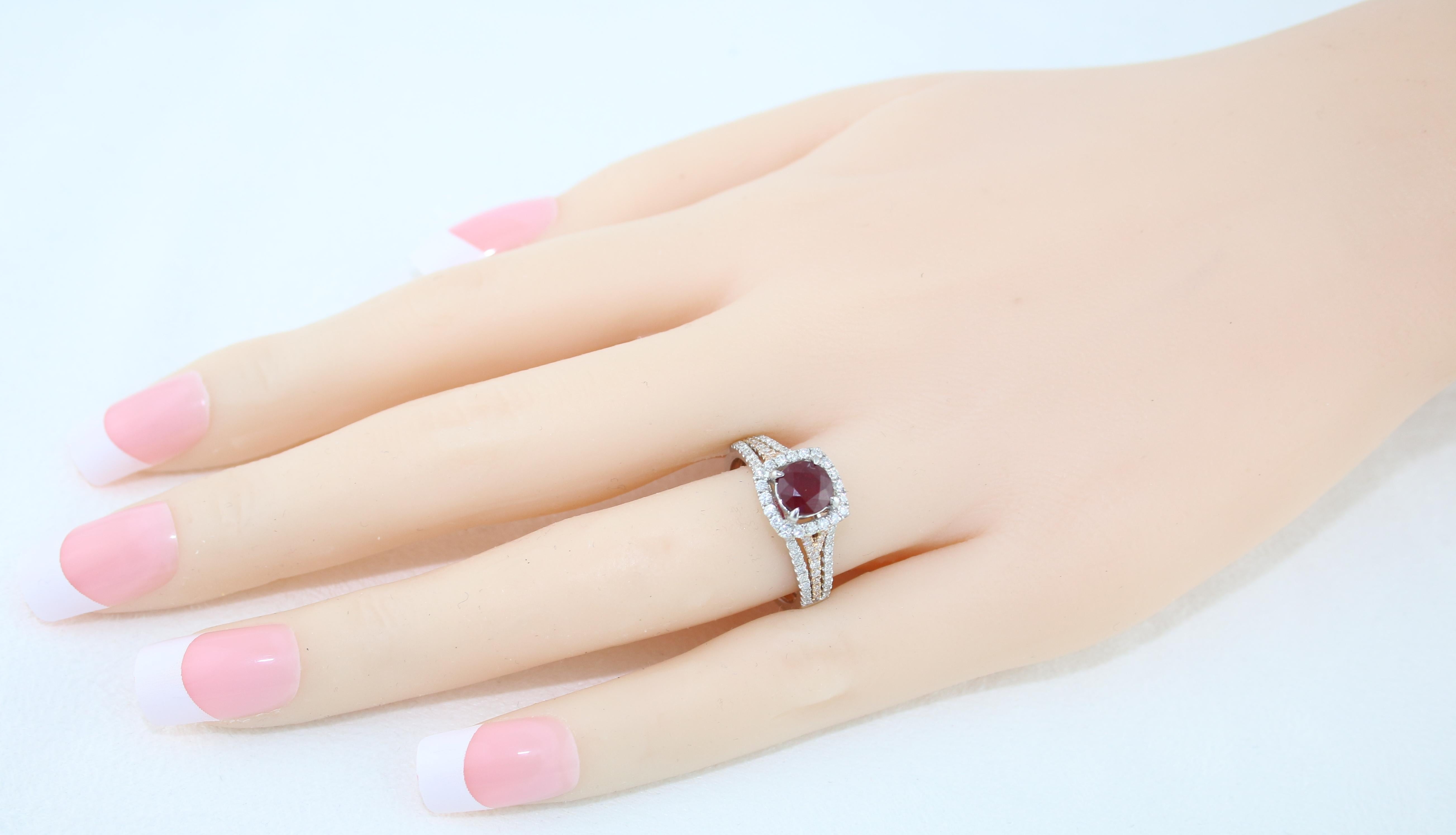 AGL Certified 1.09 Carat Round Ruby Diamond Gold Ring For Sale 3