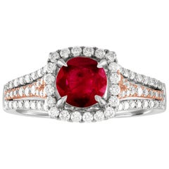 AGL Certified 1.09 Carat Round Ruby Diamond Gold Ring