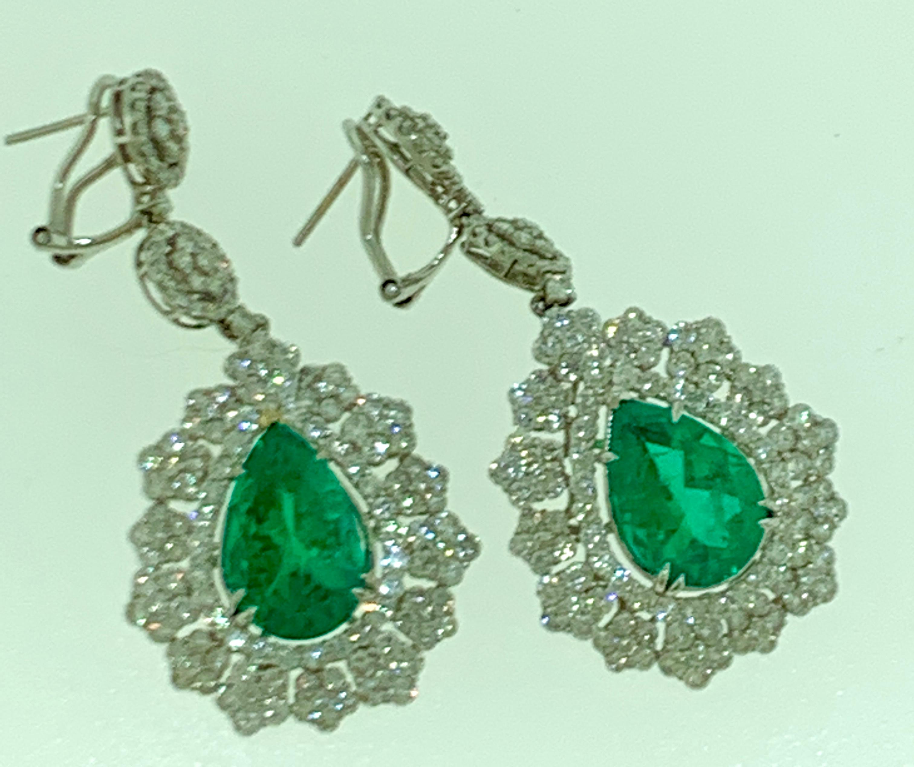 AGL Certified 11 Ct Pear/Drop Colombian Emerald 9 Ct Diamond Earrings 18K Gold 5