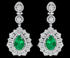 AGL Certified 11 Ct Pear/Drop Colombian Emerald 9 Ct Diamond Earrings 18K Gold