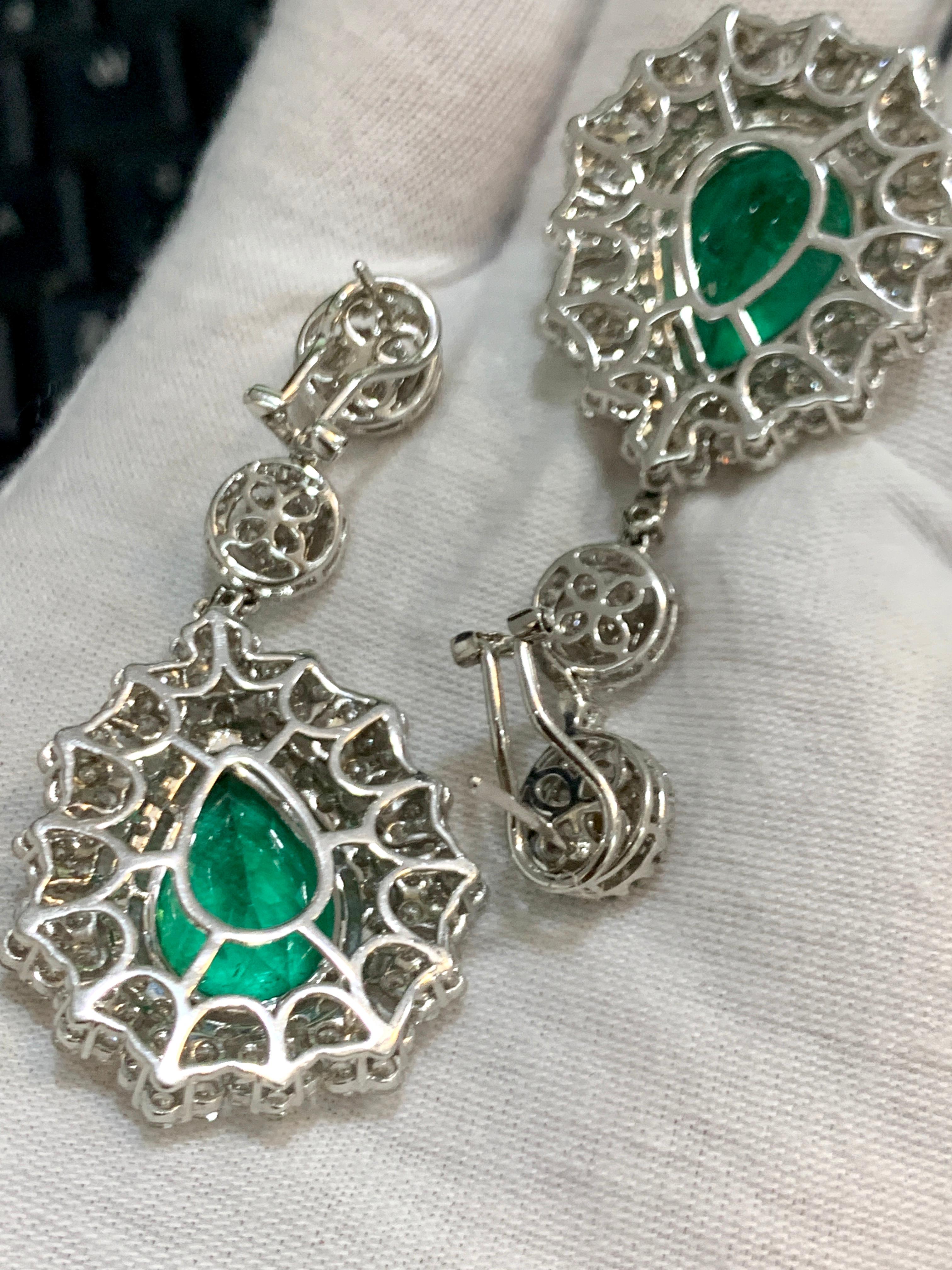 AGL Certified 11 Ct Pear/Drop Colombian Emerald 9 Ct Diamond Earrings 18K Gold 2