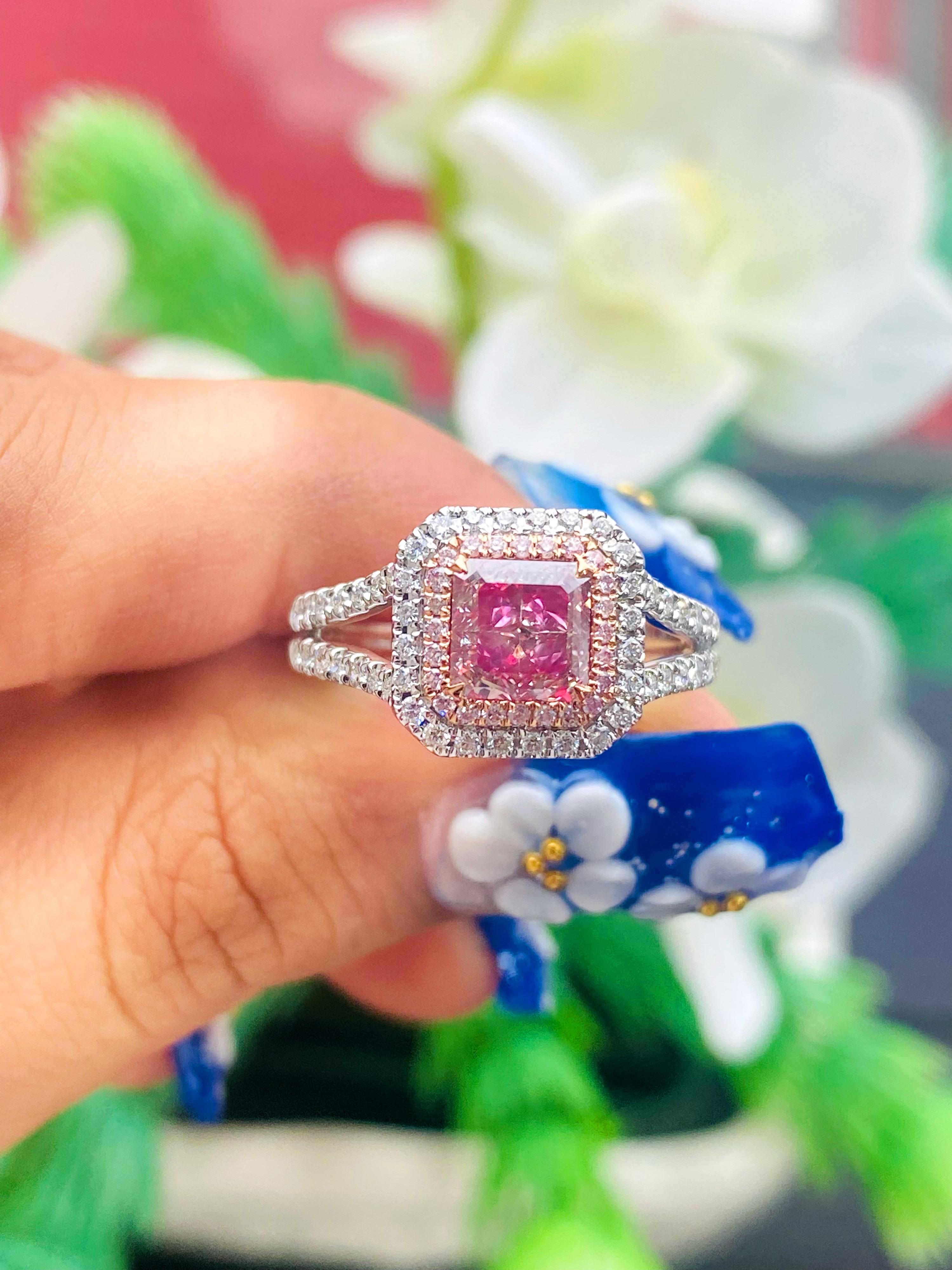 AGL Certified 1.10 Carat Fancy Pink VS Clarity Diamond RIng For Sale 1