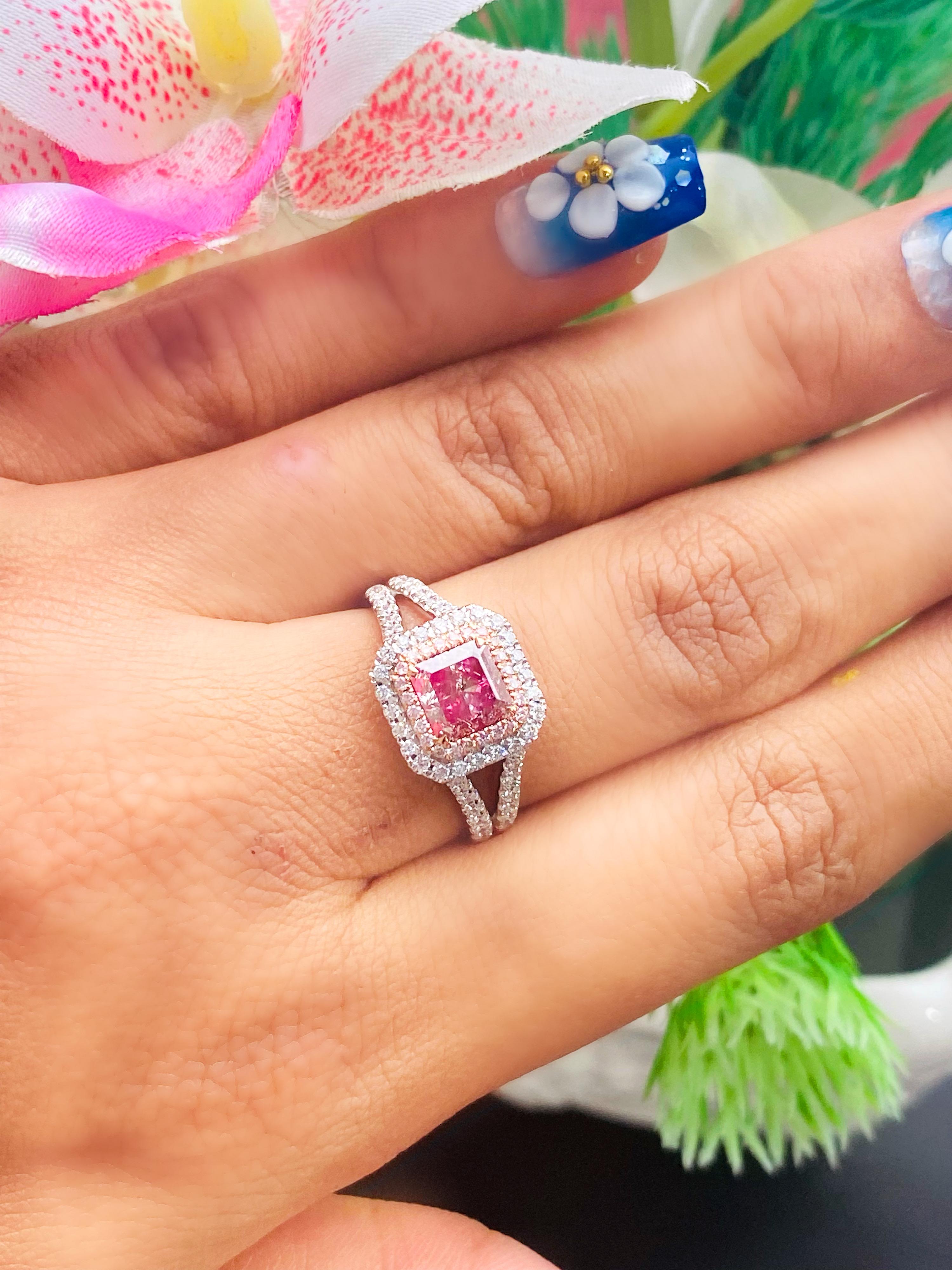 AGL Certified 1.10 Carat Fancy Pink VS Clarity Diamond RIng For Sale 2