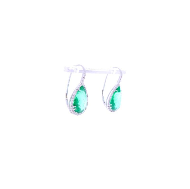 Women's AGL Certified 11.18 Carat Total Pear Shaped Emerald & Diamond Earrings in 18K For Sale