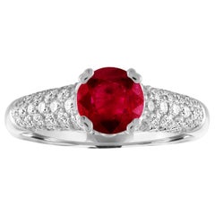 AGL Certified 1.14 Carat Round Ruby Diamond Gold Pave Ring