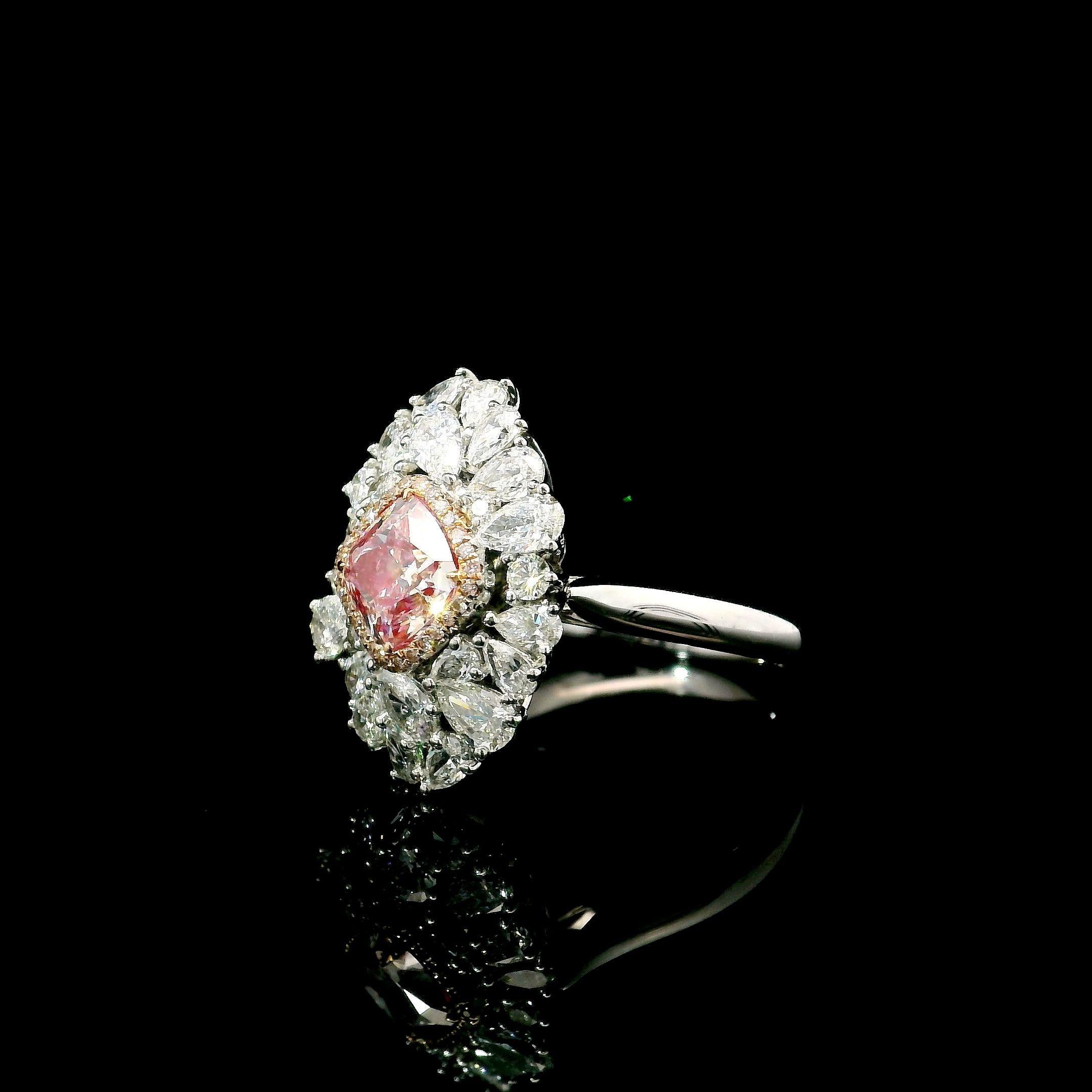 Cushion Cut AGL Certified 1.15 Carat Light Pinkish Brown SI1 Clarity Diamond Ring For Sale