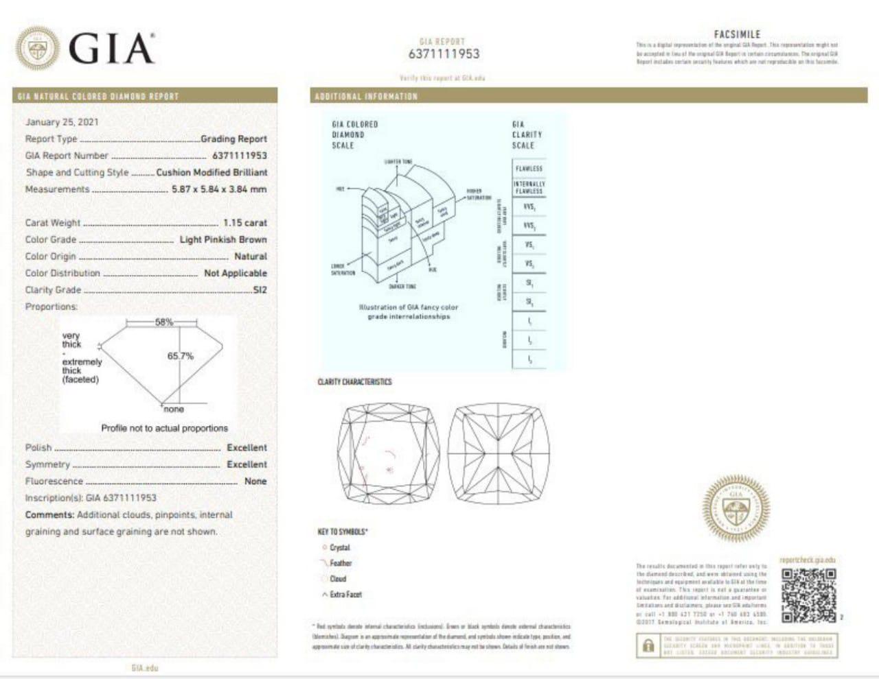 AGL Certified 1.15 Carat Light Pinkish Brown SI1 Clarity Diamond Ring For Sale 3
