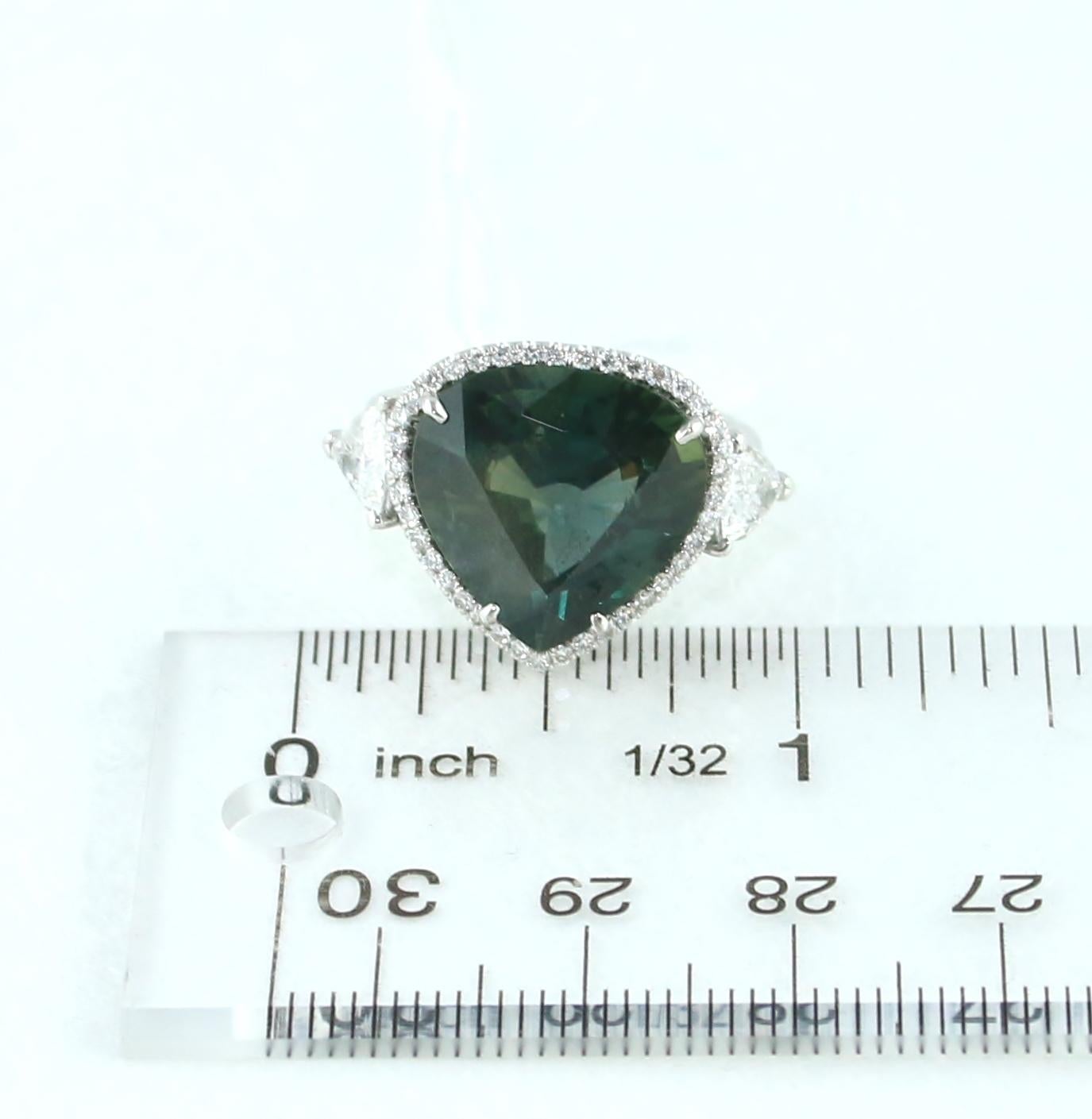 Women's AGL Certified 11.61 Carat No Heat Bluish Green Sapphire Diamond Ring For Sale