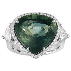Anello di diamanti con zaffiro verde bluastro certificato AGL da 11,61 carati senza calore