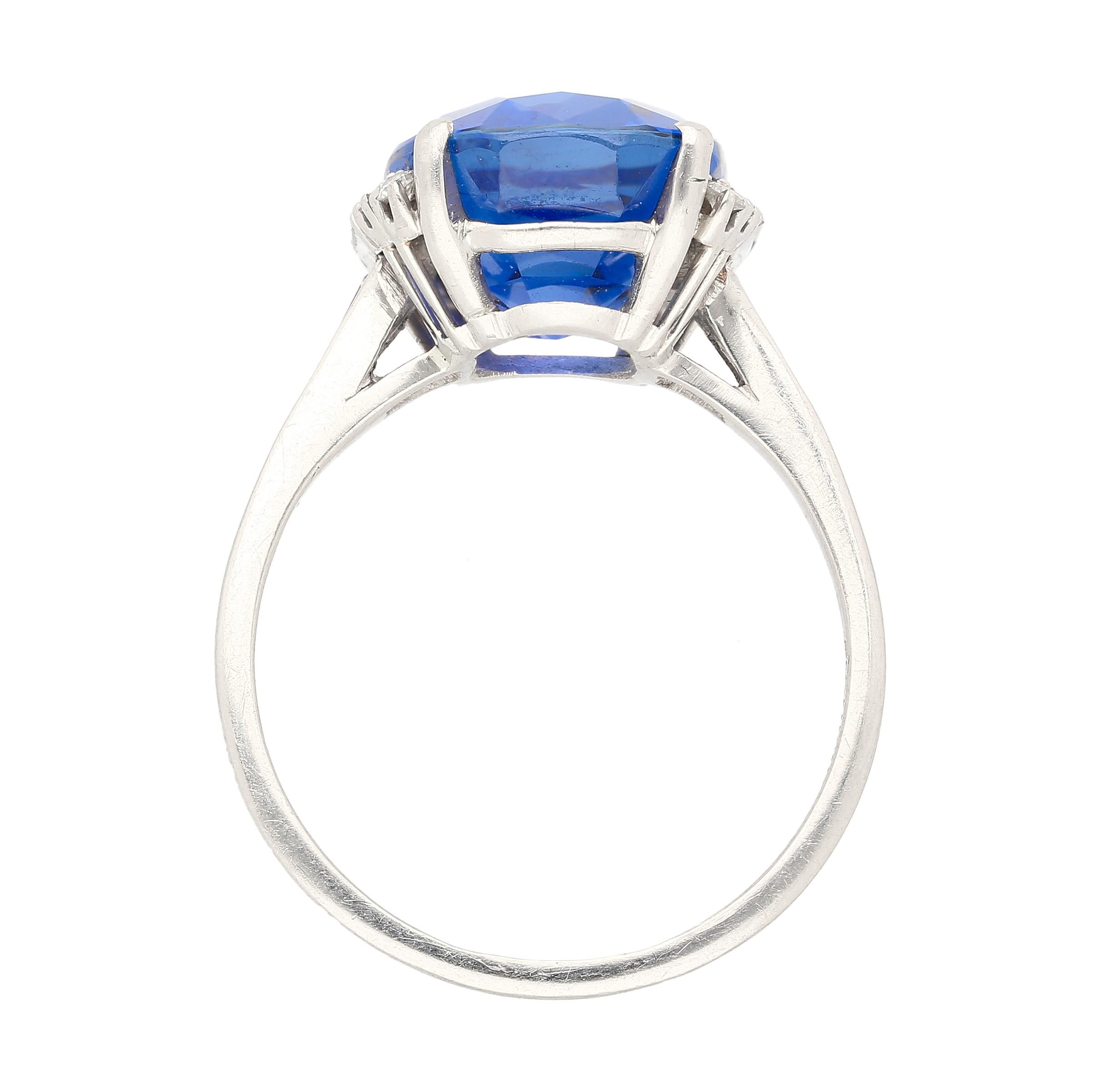 Art Deco AGL Certified 11.63 Carat Unheated Burma Sapphire & Diamond Platinum Ring