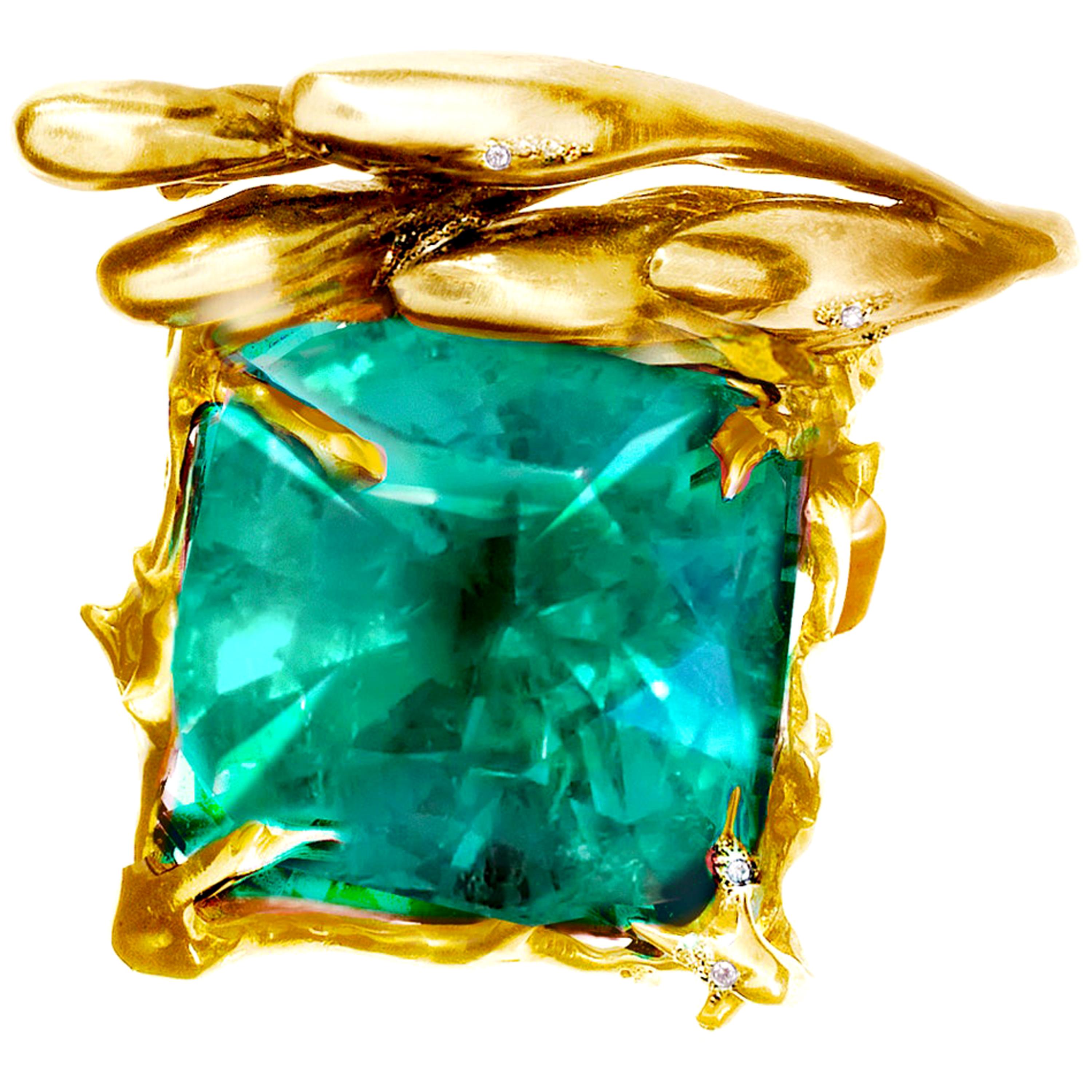 Eighteen Karat Yellow Gold AGL Certified Eleven Carats Colombian Emerald Ring  For Sale