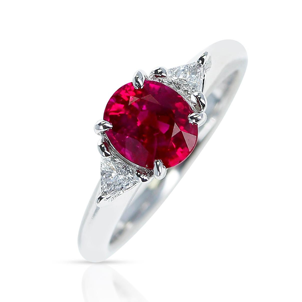 Round Cut AGL Certified 1.19ct. Ruby and Diamond Ring, PT For Sale