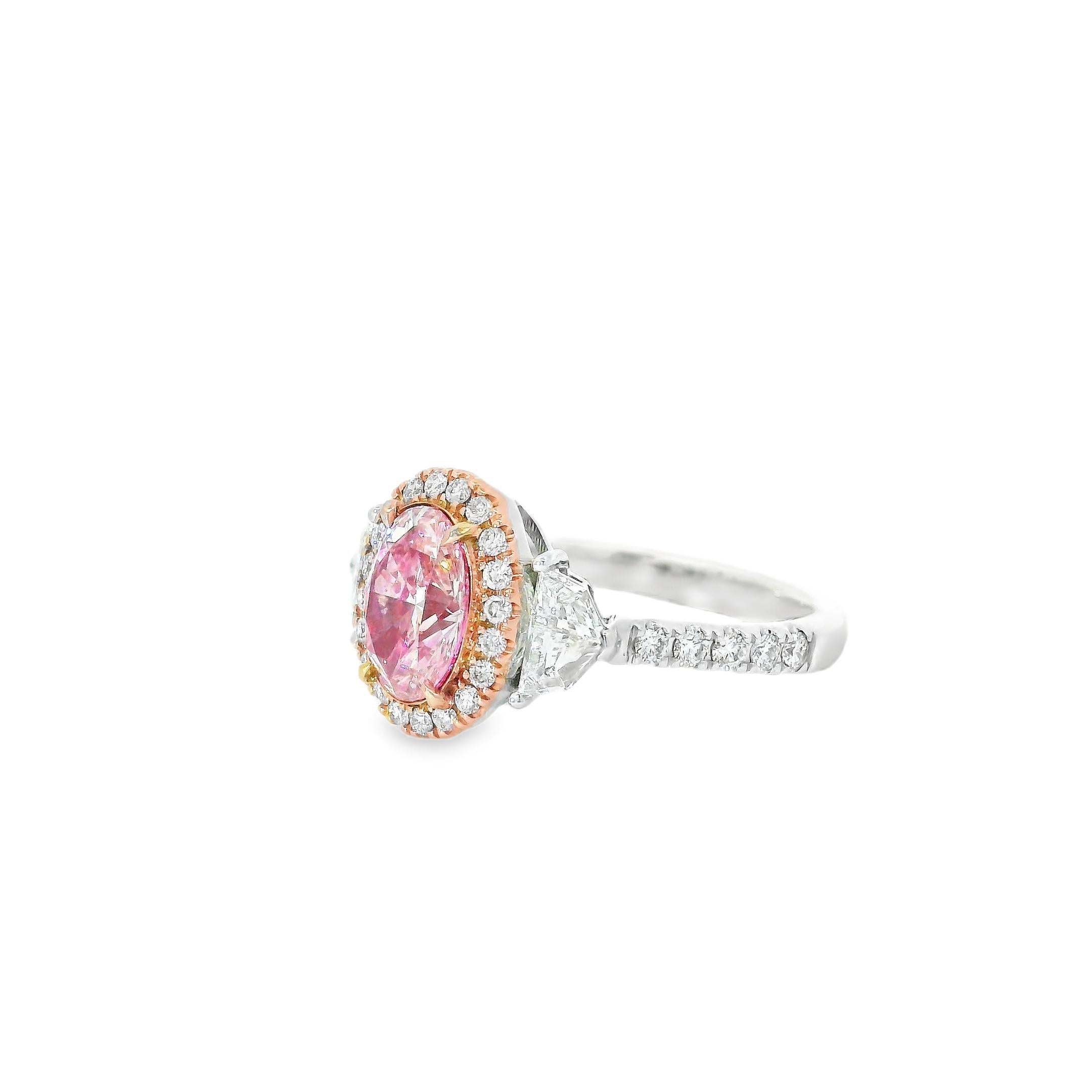 Oval Cut AGL Certified 1.20 Carat Fancy Pink VS Clarity Diamond Ring For Sale