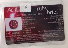 AGL Certified 1.22 Carat Round Shape Ruby
