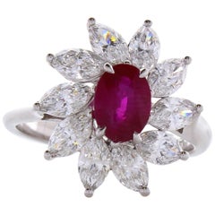 AGL Certified 1.26 Carat Oval Ruby 
Marquise Diamond Ring in 18K White Gold