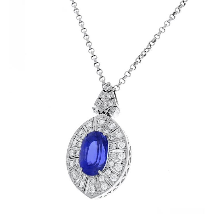 AGL Certified 12.62 Carat Marquise Blue Sapphire and Diamond Pendant in ...